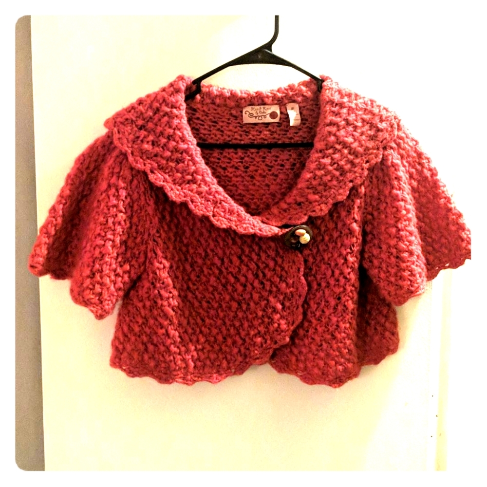 Coral Wool Knit Shrug | Short Sleeves | Button